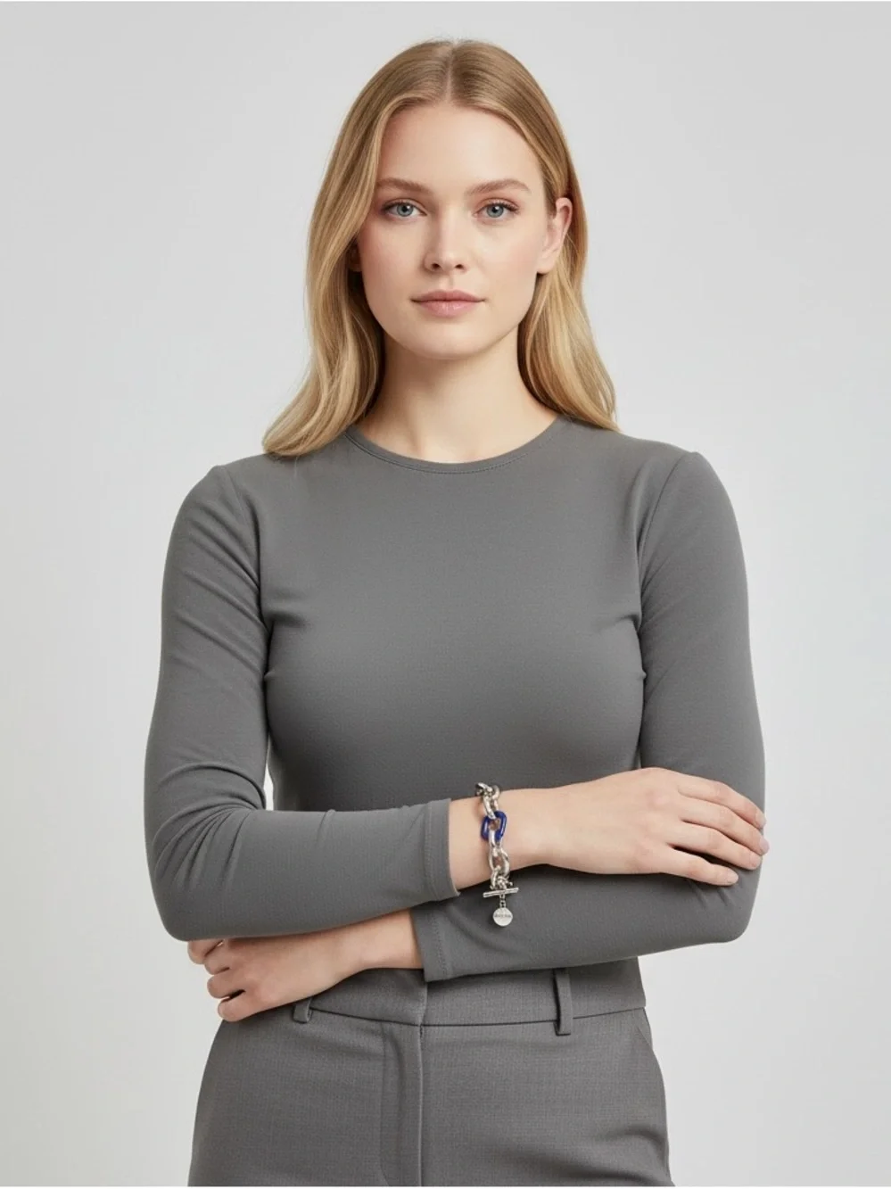 Alfani Silver-Tone Chain Bracelet with Blue Link